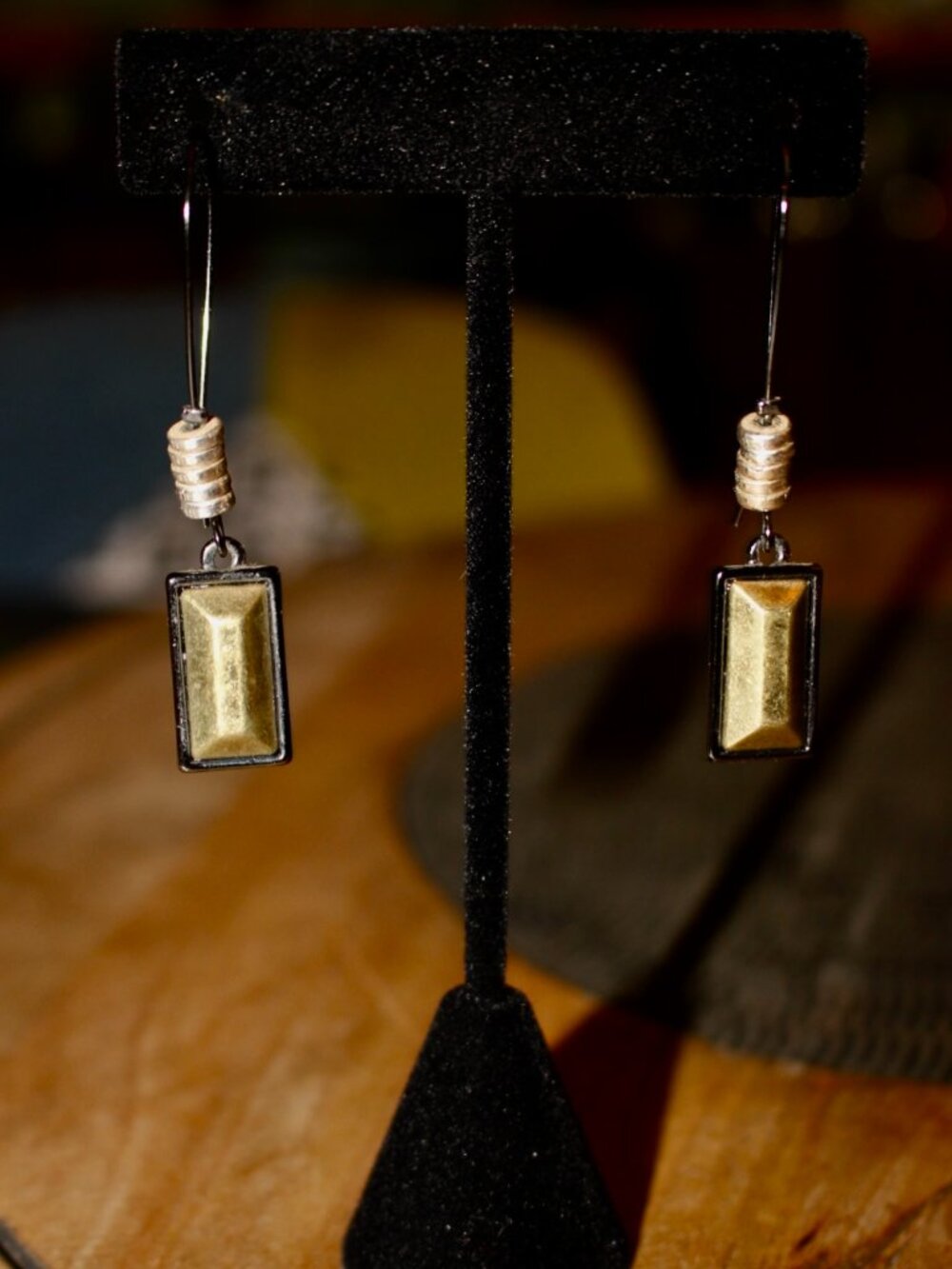 Kenneth Cole Hematite & Metal Rectangle Dangle Earrings Stamped